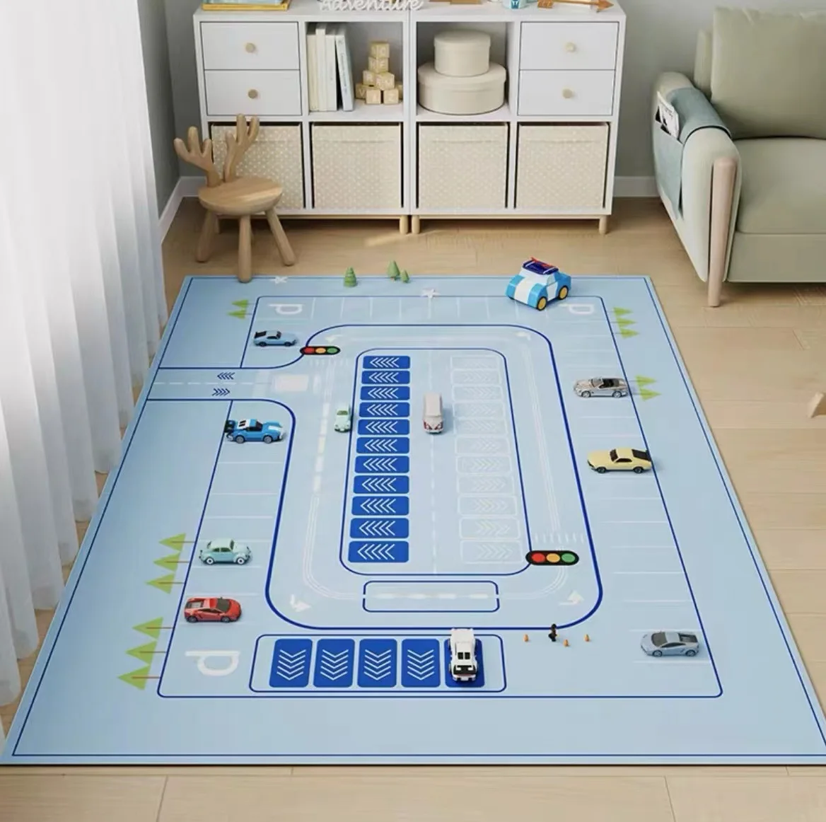 Cartoon children's carpet home use digital printing washable car traffic leather floor mat children's climbing mat
