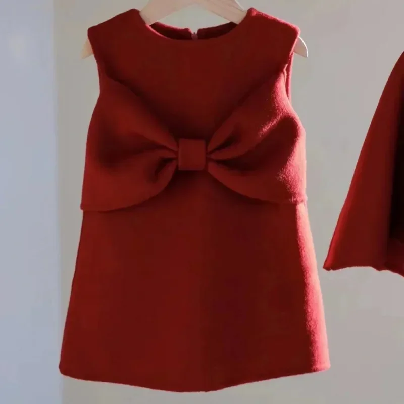 Girls Set Children Clothing 2024 New Year Girls Cloak Bow Vest Dress Set Children Baby Elegant Birthday Dress