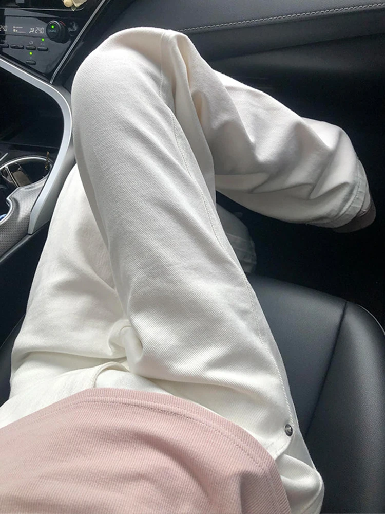 

White Soft Men's Denim Jeans High Waist Wide Leg Straight Cut High Waist CleanFit Slim Version American Vibe Youth Trend