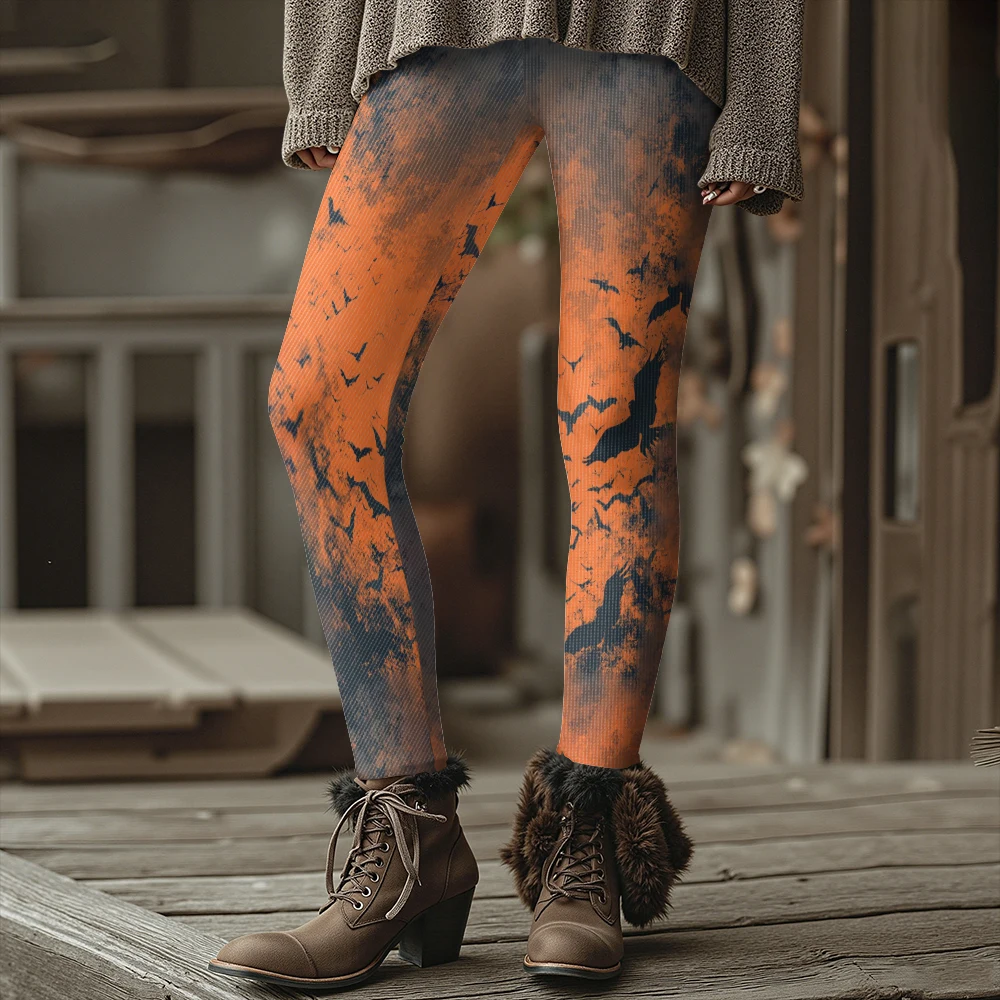 المرأة طماق الشتاء السميكة مع طباعة الخفافيش هالوين القوطي الشرير نمط الجوارب الحرارية روك شارع نمط السراويل الموضة حجم كبير