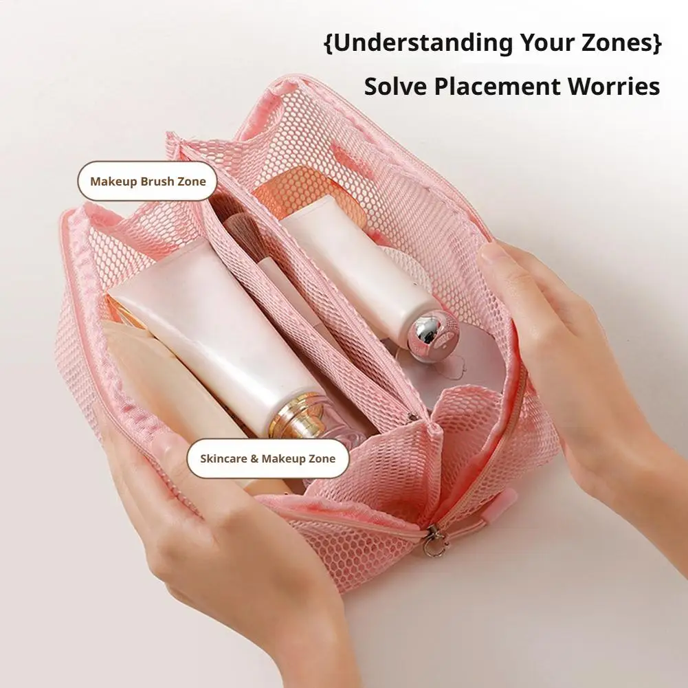 Mesh Cosmetic Bag Large Capacity Travel Toiletry Organizer Multi Compartment Makeup Pouch Zipper Portable Storage Wash Case