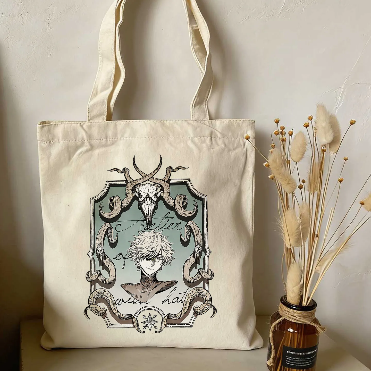 Bolso de lona con diseño de sombrero de bruja, estilo atelier, Qifrey Anime, informal, para compras diarias, regalo para adultos, fans del anime, regalo de colección