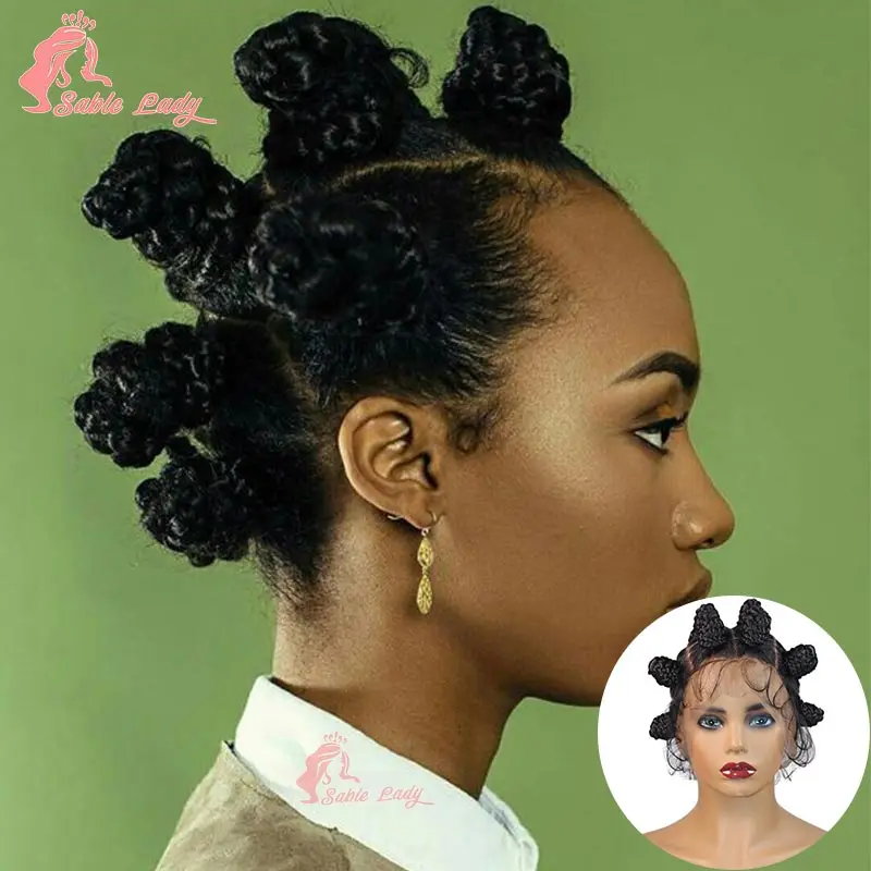 

Парики шнурка Bantu Knots Синтетические полные кружевные парики Bantu для африканских женщин 16-дюймовый парик фронта шнурка с волосами ребенка