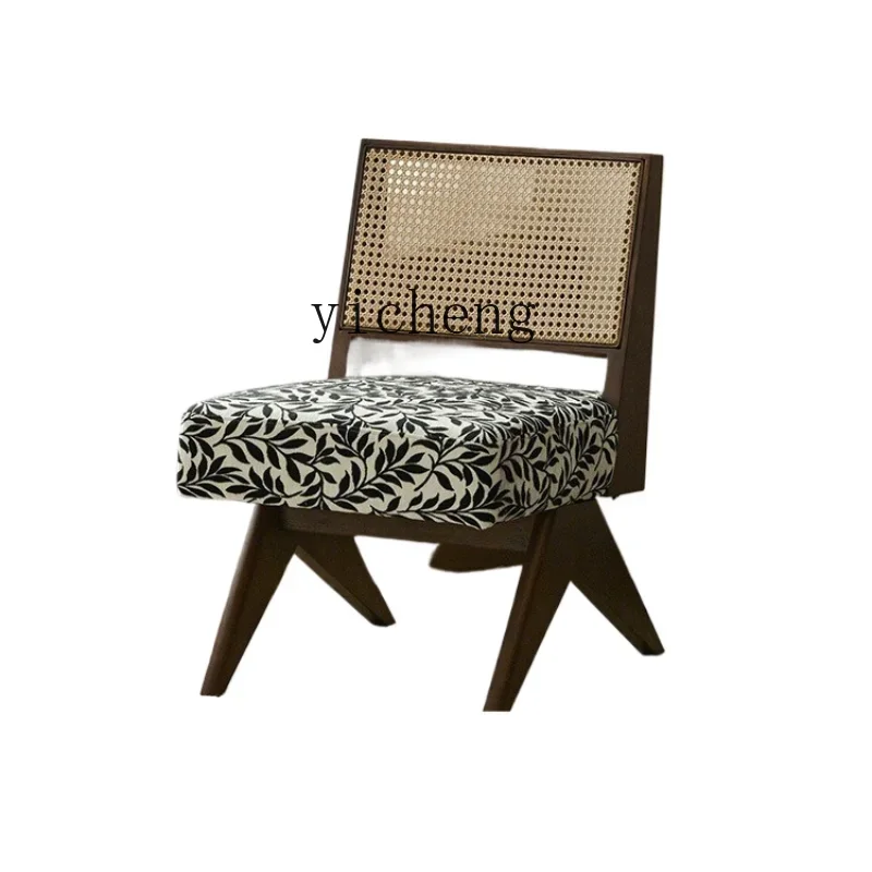 

ZK Retro Rattan Chair Chinese Style Couch Backrest Charming Dining Chair