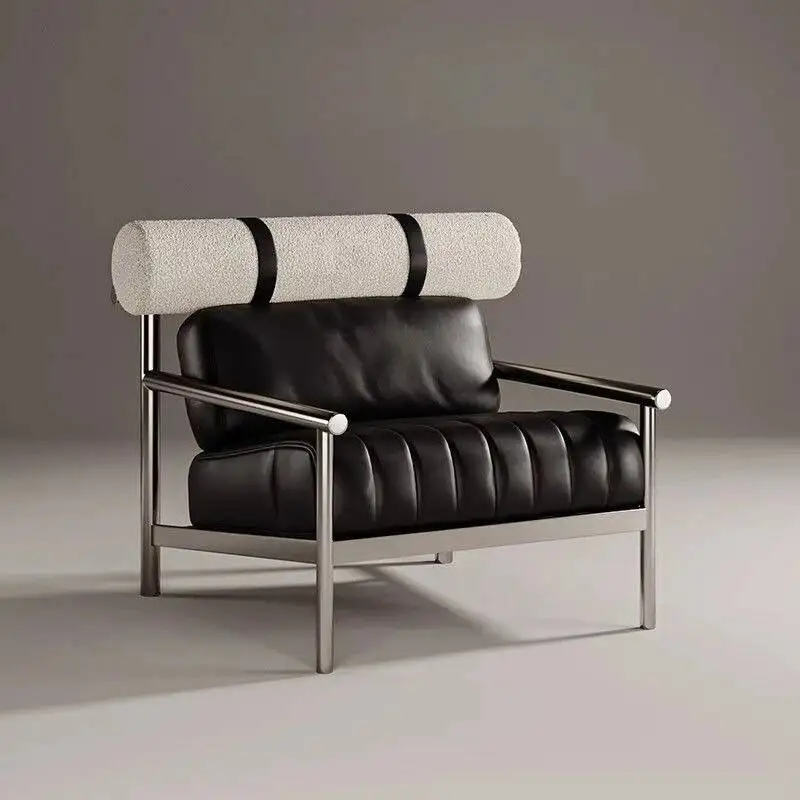 Bauhaus Single Seater Sofa Chair Stainless Steel Minimalist Leather Armrest Modern High-Grade Simplified Sofa Chair