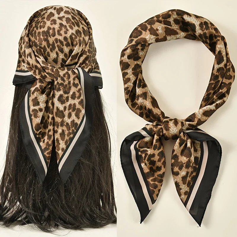 

2025 Fashion New Leopard Print Square Scarf Women's Satin Scarves Casual Decoration Small Shawl Luxury Brand Headband Bandana