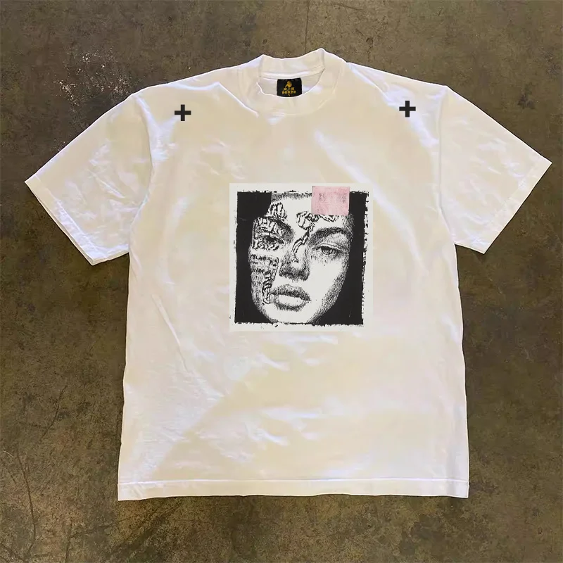 Loose Fit Cotton T-Shirt Unisex Short Sleeve Double Thread UPUPXIA Hero Print Sweat Absorbent round Neck Casual Summer Top