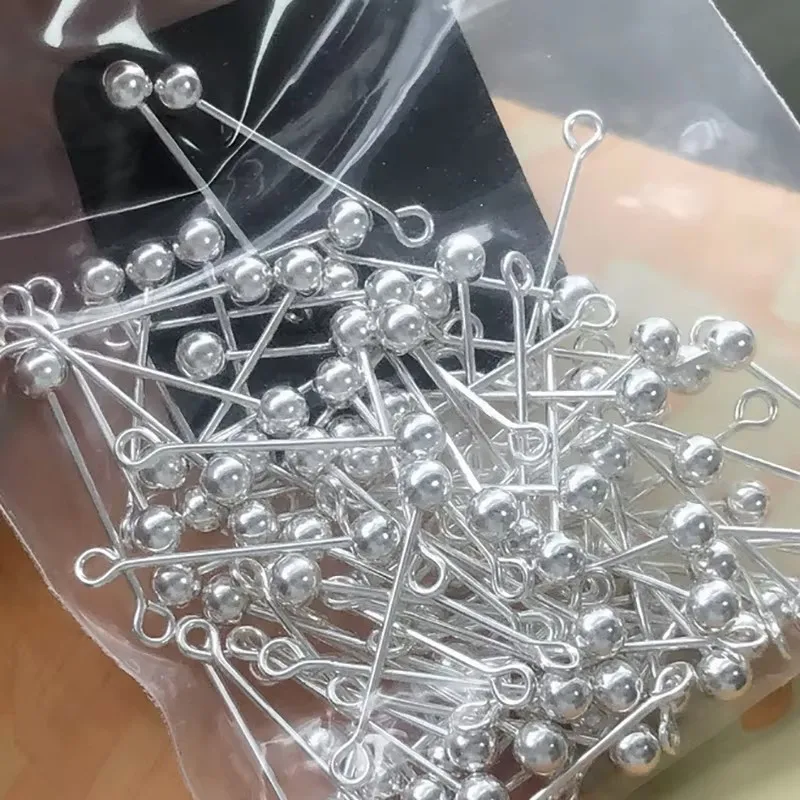 925 Sterling Silver Eye Pins for DIY Making, Threaded Ball Eye Pins, Jewelry Findings, 3mm