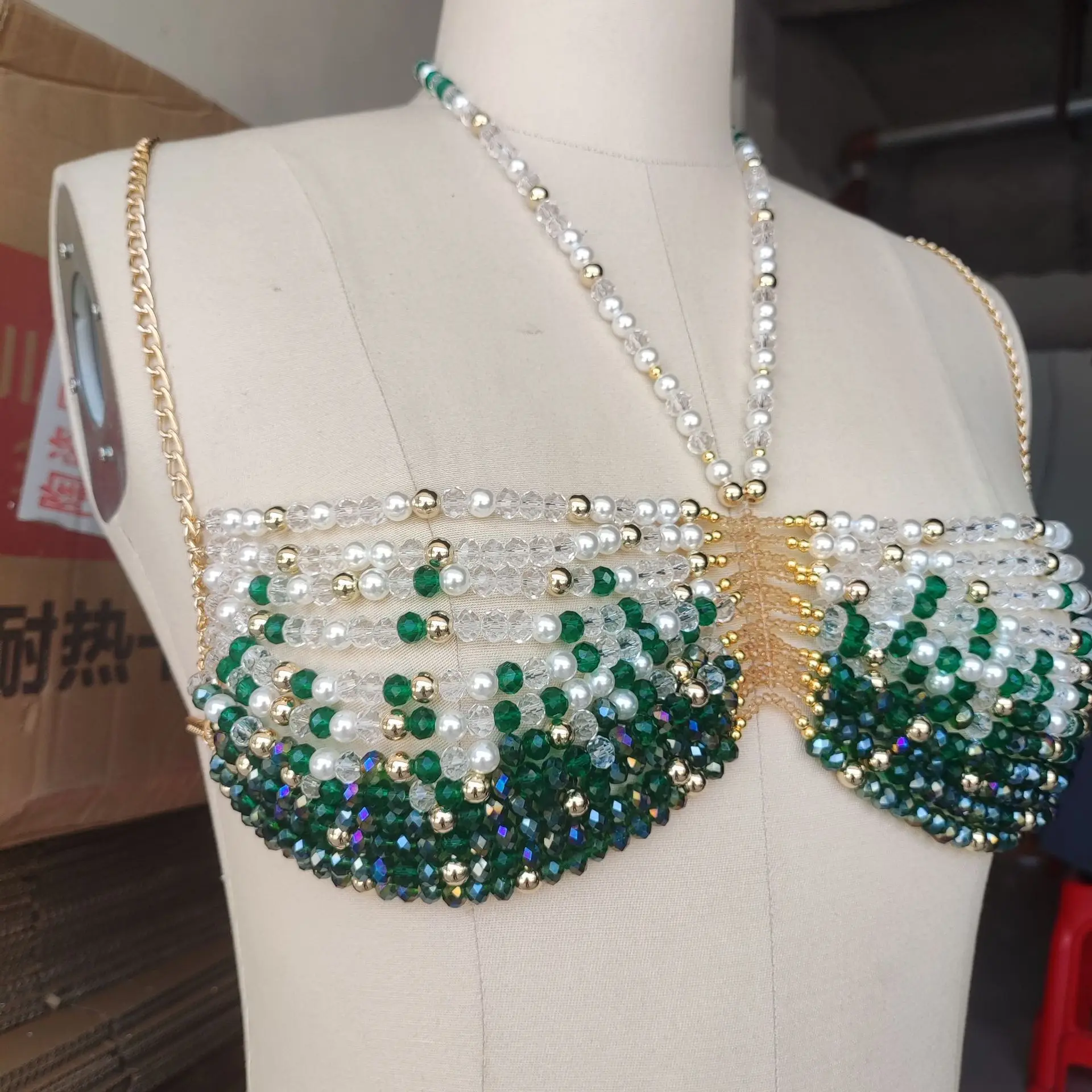 Europe And The United States Glass Crystal Beads Bust Body Chain Simple Sling Backless Beaded Bra Chain Beading Crops