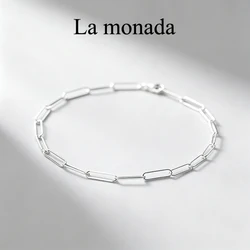 La Monada 925 Sterling Silver Paperclip Chain Bracelet Minimalist Lock Clasp Fine Silver Chain Bracelet, Trendy Dainty Jewelry F