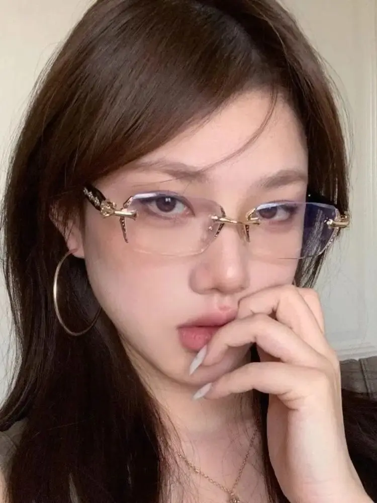 Y2K – lunettes Vintage sans cadre à bords coupés, Anti-fatigue oculaire en métal, Anti-lumière bleue, lunettes de voyage, Protection des yeux