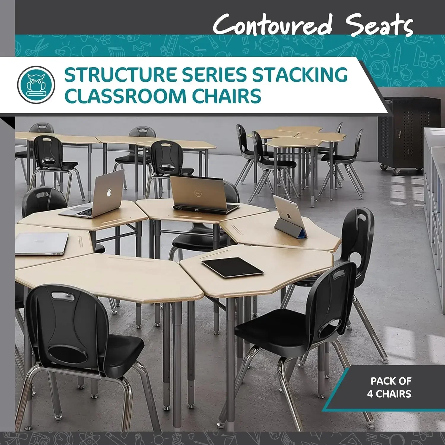 Structure Series School Chair, 18" Seat Height, Black, LNT-118-CSW-BK (Pack of 4)