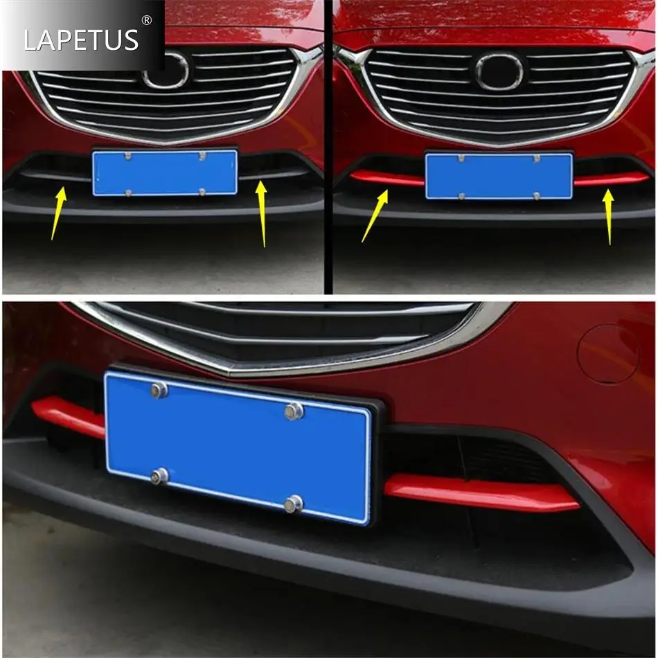 Front Head Bottom Bumper Grille Grill Strip Decor Panel Cover Trim For Mazda CX-3 CX3 2016 - 2021 Red / Chrome Car Accessories