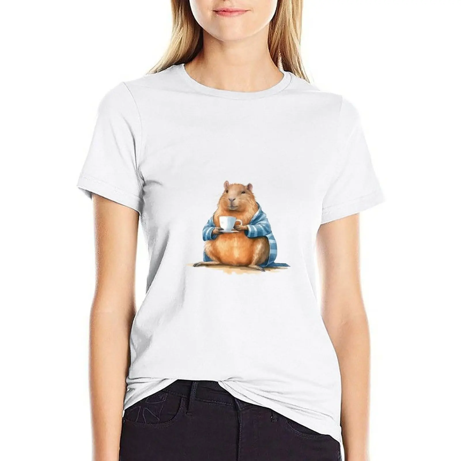 Hamster's Cozy Morning Tea T-shirt tees shirts graphic tees clothes for woman