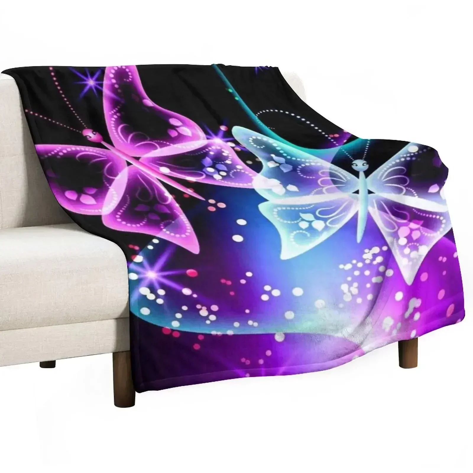 

Glowing Neon Butterflies Throw Blanket Lightweight Cozy Blanket for Bed Sofa