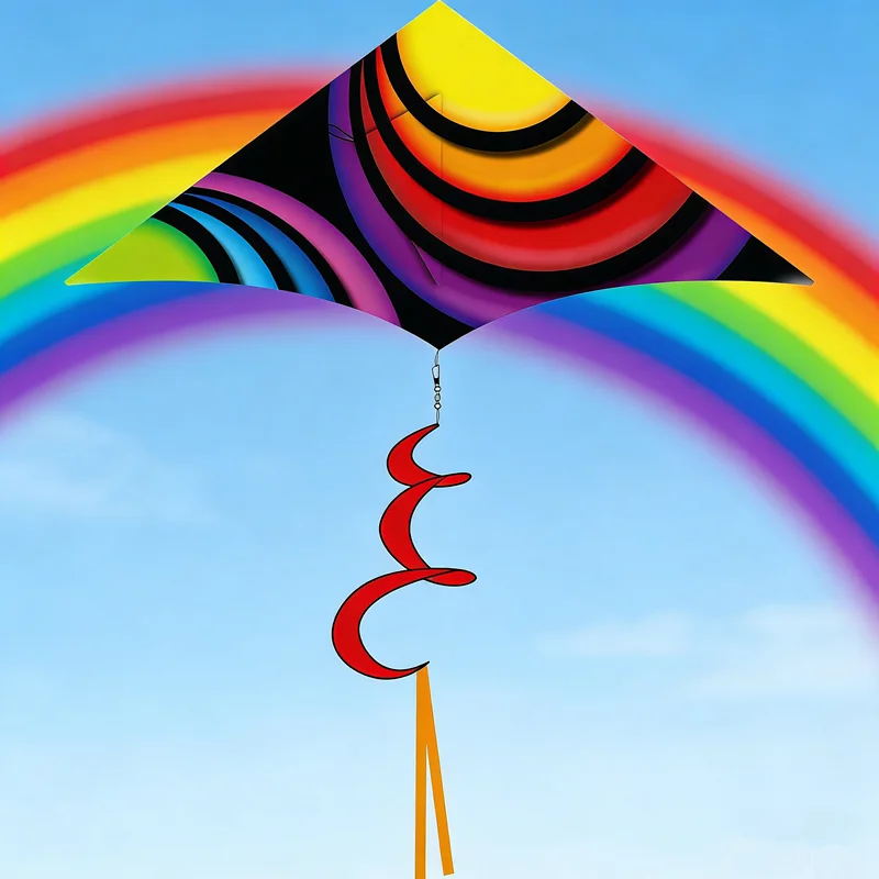 Rainbow kites fabric ripstop nylon outdoor fun toys beach kites string line adults kite factory parachute delta kites rope ikite