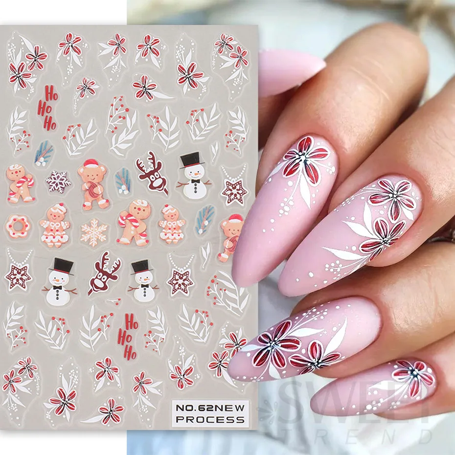 3D Christmas Nail Stickers Bear Rabbit Penguin Santa Claus Gingerbread Man Elk Snowflake Decal Xmas Manicure Winter Slider Decor