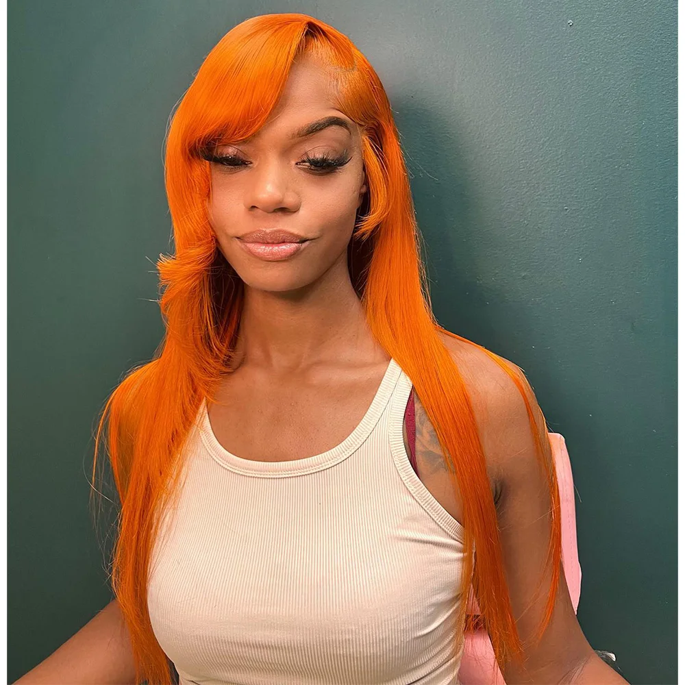 Linhua Ginger Orange Straight Brazilian 13X4 Transparent Lace Wigs Remy 13X6 Lace Frontal Wig 30 Inch Preplucked With Baby Hair