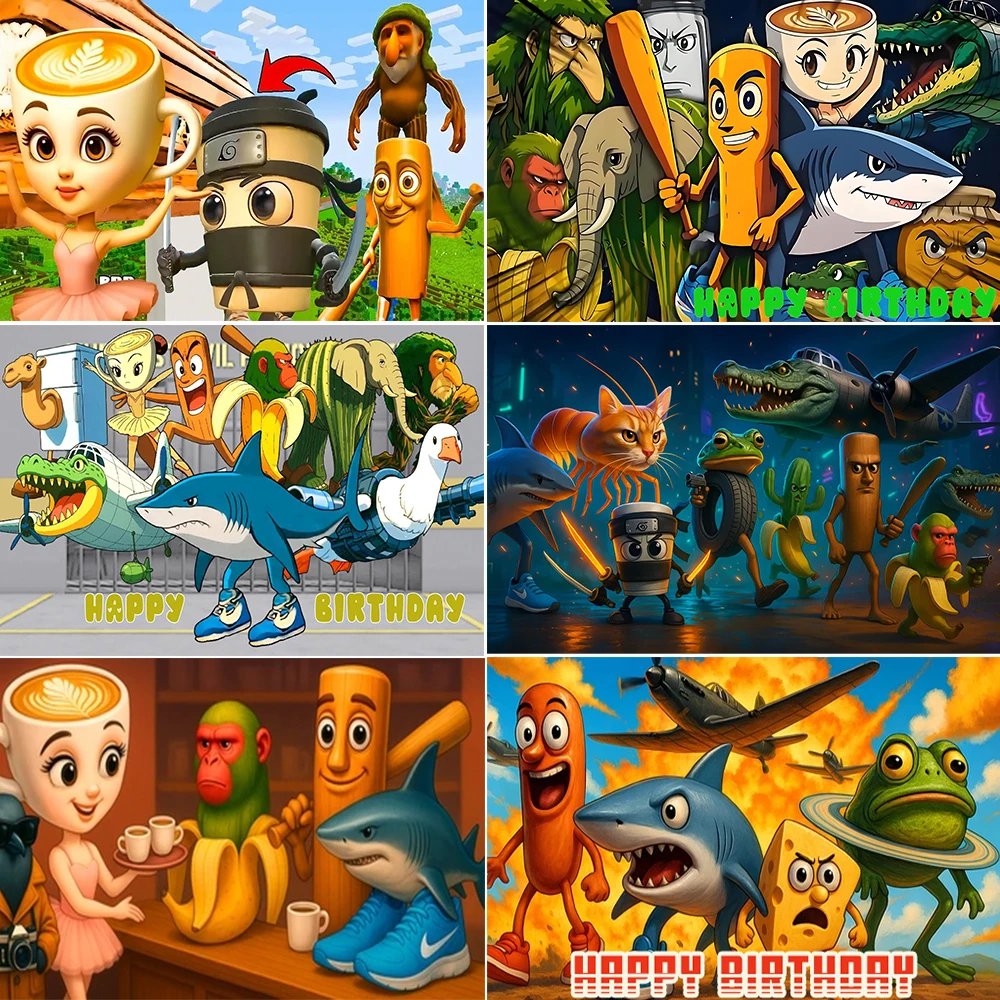 Gioco divertente Tung Tung Sahur Tralalo Tema Decorazione festa di compleanno Brainrot italiano Banner Sfondo Palloncino Regalo per bambini