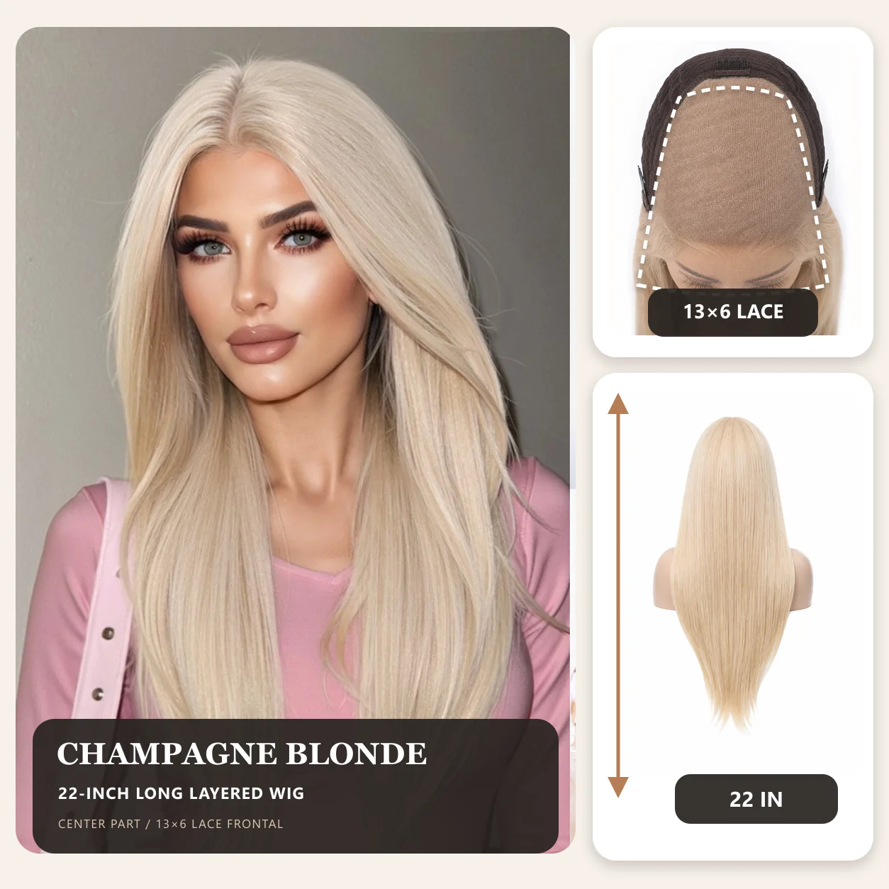 13x6 Lace Frontal Synthetic Wig 22 Inch Long Straight Layered Glueless Heat Resistant Fiber Wigs for Women Natural Hairline