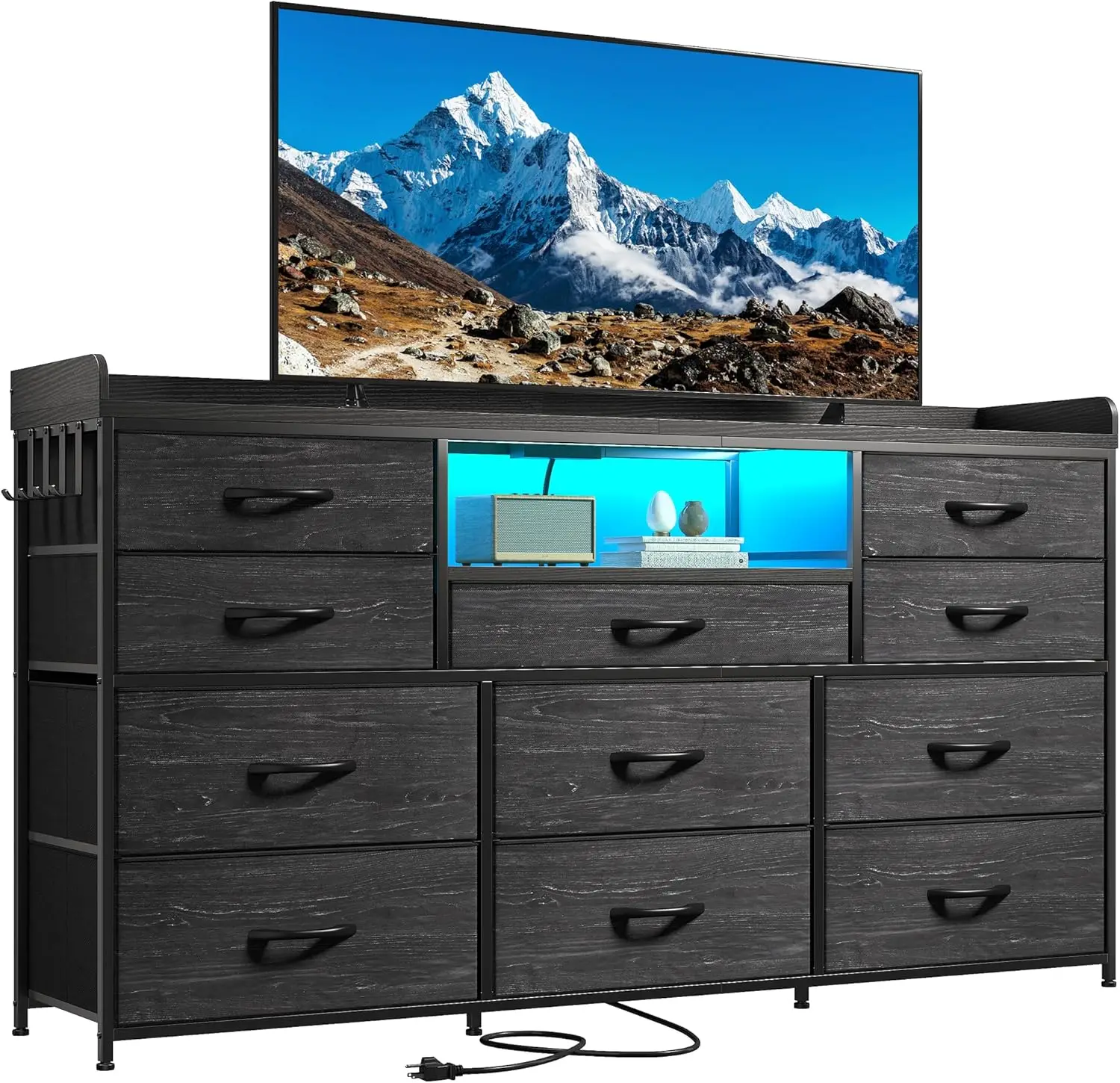 

Dresser TV Stand with 11 Drawers for 60" TV Stand for Bedroom with LED Lights & Power Outlets Long Dresser for Bedroom