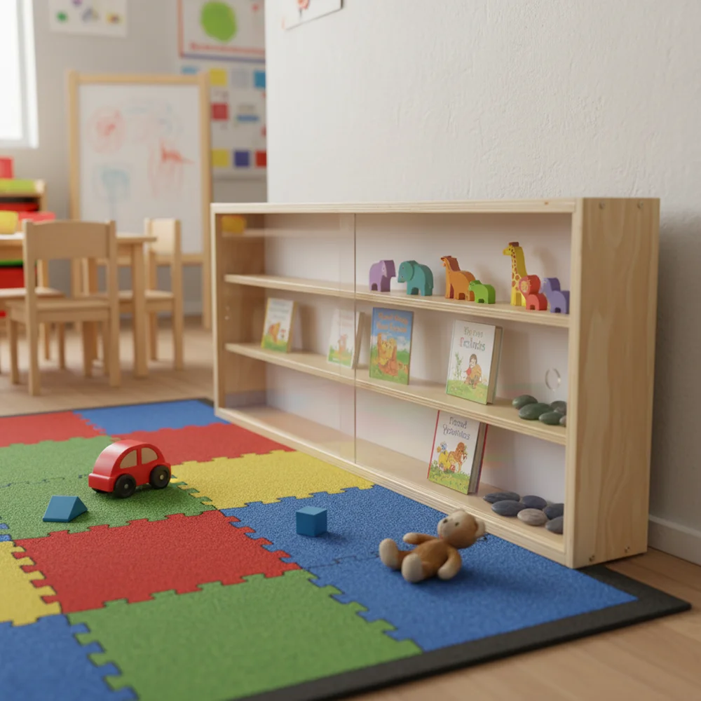 3-stufiger Holz-Präsentationsschrank mit transparenter Schiebeabdeckung, wandmontiertes staubdichtes Vitrinenregal für Sammlerstücke, Figuren, Pop-Figuren, Spielzeugautos, Modelle, Aufbewahrungsbox,