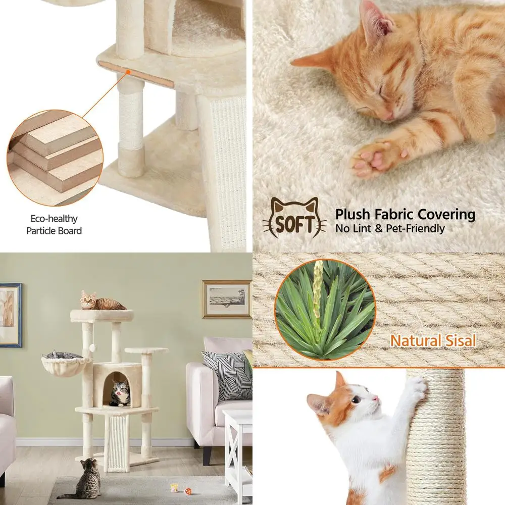 

42-ярусная комнатная кошачья лежанка-башня с переполохом, гамаком, игровым центром, многоуровневая мебель, бежевая