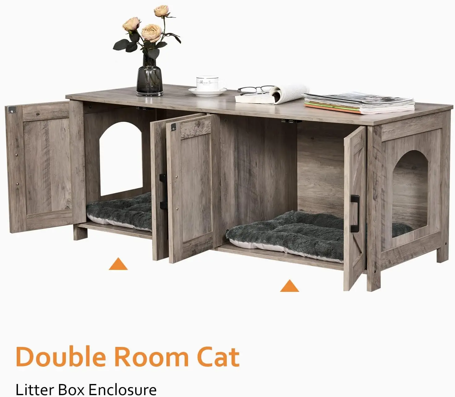 Cat Litter Box Enclosure for 2 Cats, Litter Box Furniture Hidden with Double Room,Wooden Cat Washroom Furniture