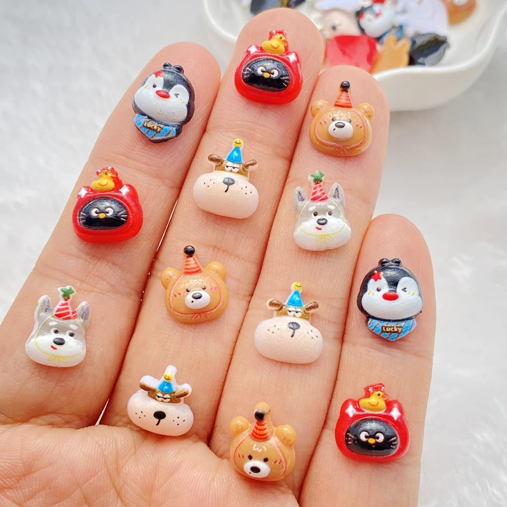 50Pcs Mini Cartoon Animals Such As Teddy Bears, Penguins, And Puppies Nail Art Resin Designer Charms DIY 3D Decorations Jewelry