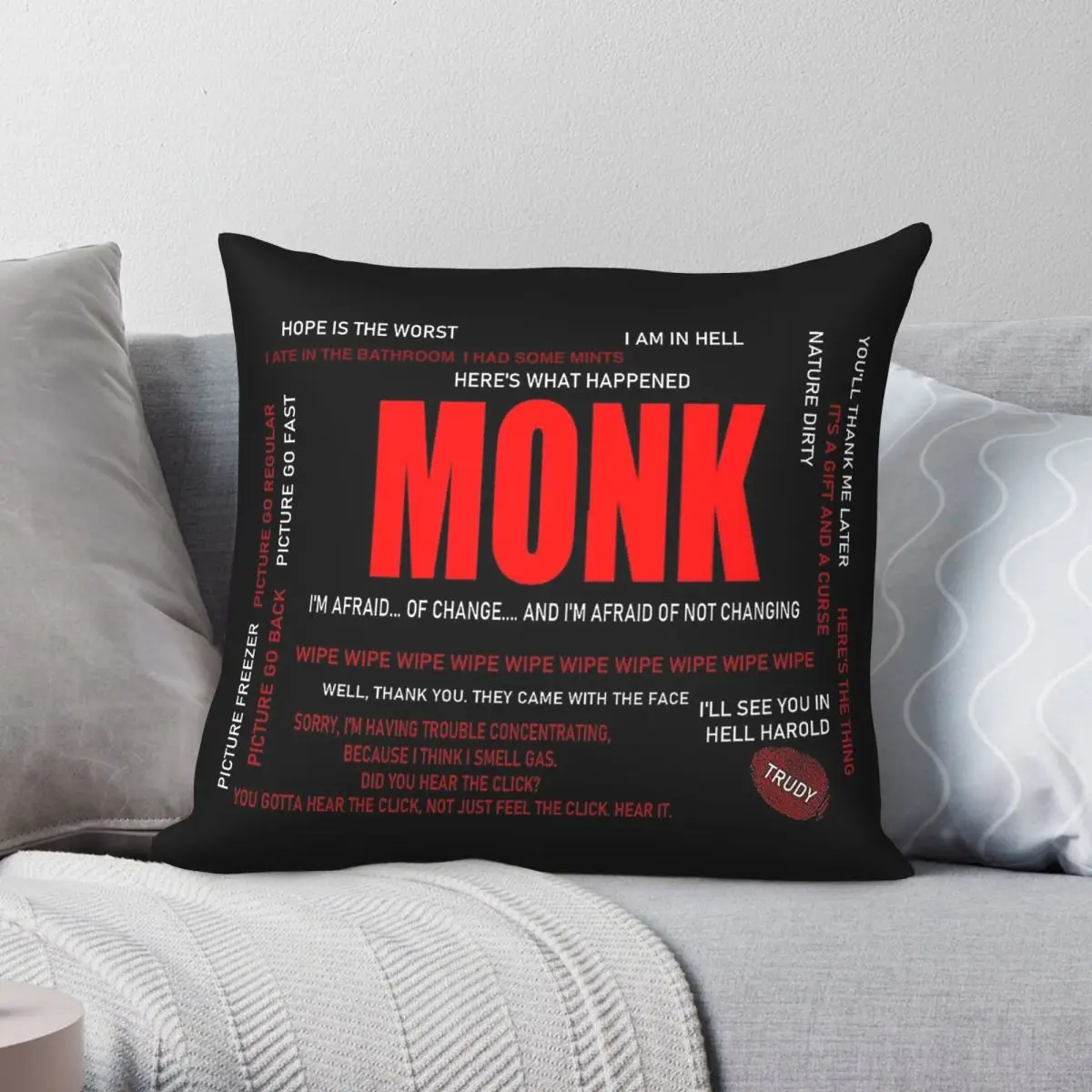 Adrian Monk Quotes Square Pillowcase Polyester Linen Velvet Pattern Zip Decorative Pillow Case Sofa Seater Cushion Case