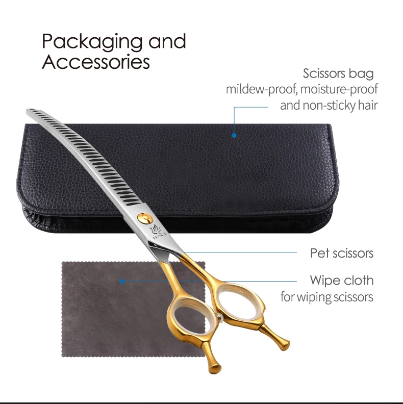Fenice JP440C High Quality 7.0/7.5 inch Professional Dog Grooming Scissors Curved Chunker Scissors Grooming for Dogs Face Body