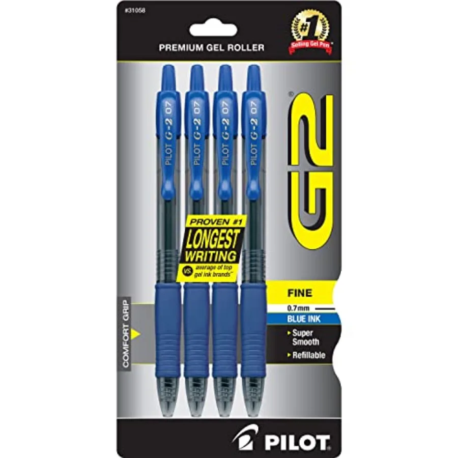 

G2 Premium Gel Roller Pens, Fine Point 0.7 mm, Blue Ink Pens Fine Point, Pack of 4 - Ideal for School, Journaling, and Office W