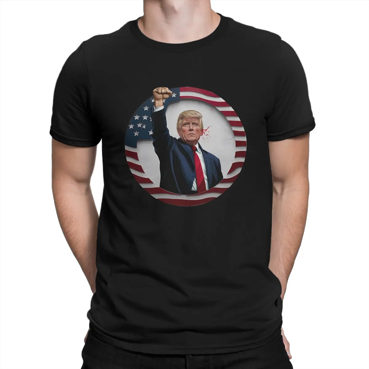 Donald Trump Assassination Attempt 2024_1 Man's TShirt Donald Trump Crewneck Tops Fabric T Shirt Humor Top Quality Birthday