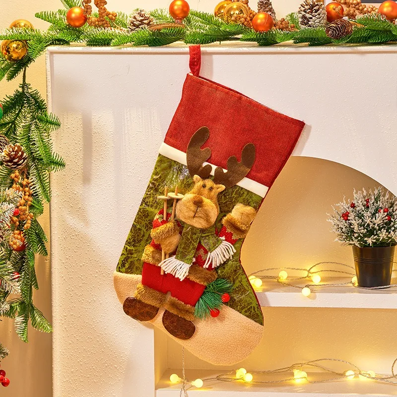 Christmas Socks Hanging Gift Bag Large Candy Cartoon Gift Christmas Decorations Santa Snowman Elk Fashion Drawstring Sealable