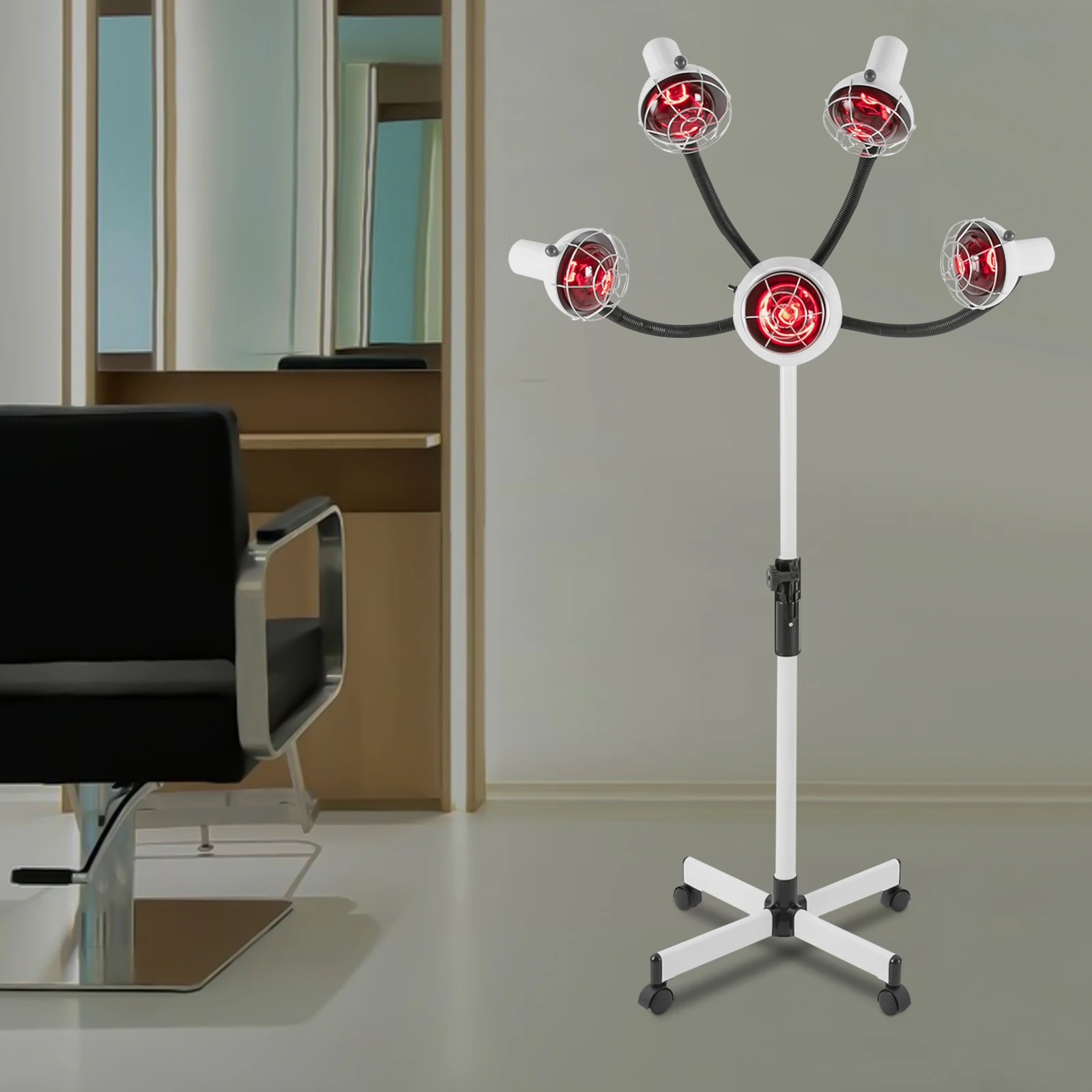 

Инфракрасная тепловая лампа красного света, 5 головок, 750 Вт, цветной процессор, напольный фен с регулируемой высотой для салона, окраски, сушки