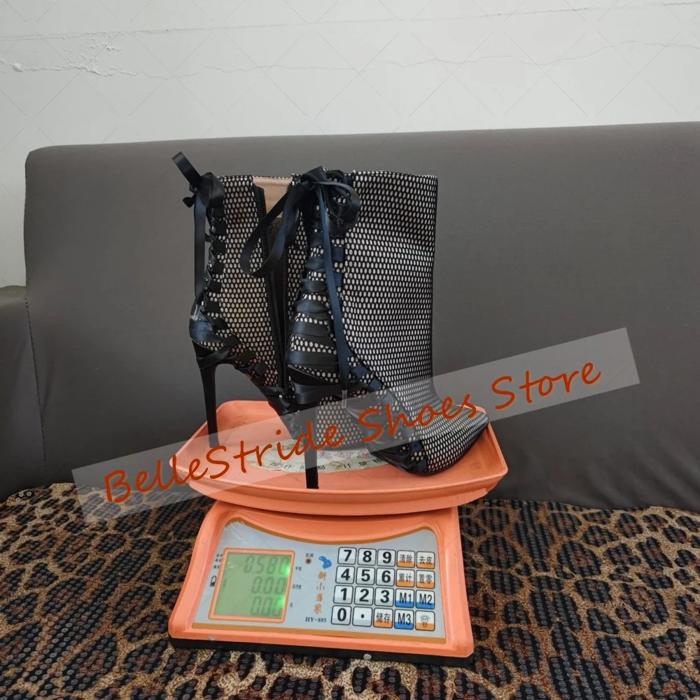 黒のメッシュ、ポインテッドトゥ、バックストラップ付きブーツ、ハイヒール、スティレット、パーティー、宴会、デート用、2025年、女性用靴