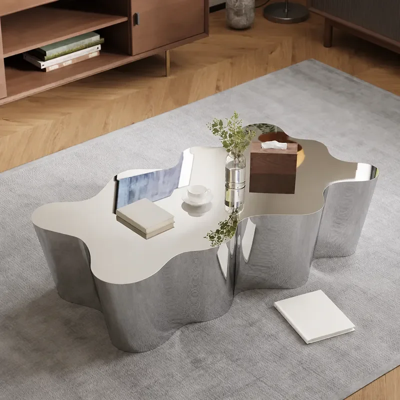 Small Apartment Coffee Table Light Luxury Simple Stainless Steel Mirror Home Living Room New Special Shaped