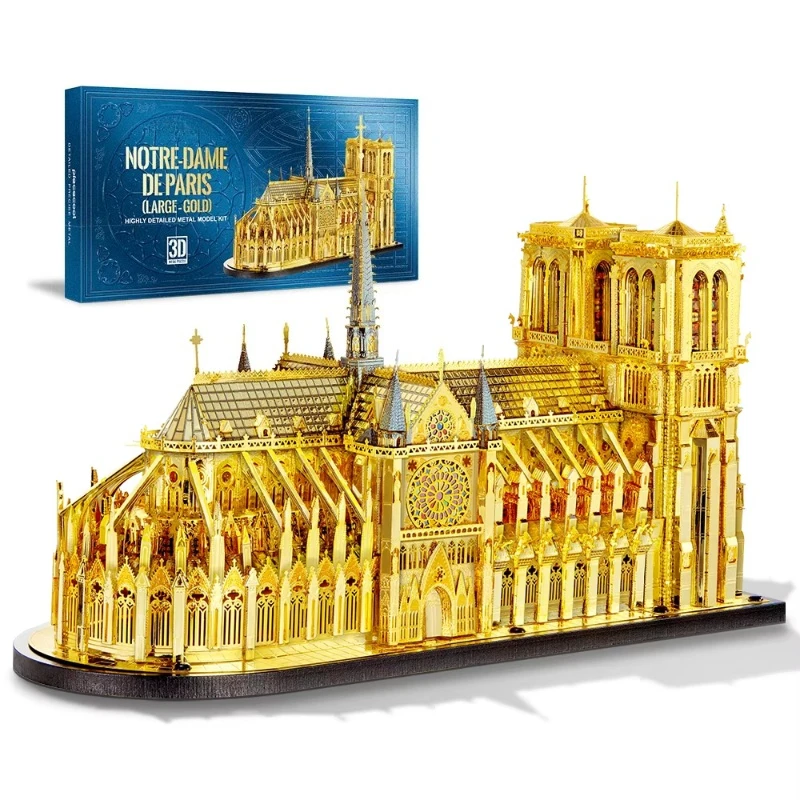 Metal model DIY hot sale 3D creative puzzle gift 3D puzzle Notre Dame cathedral gold 3D adult metal puzzle