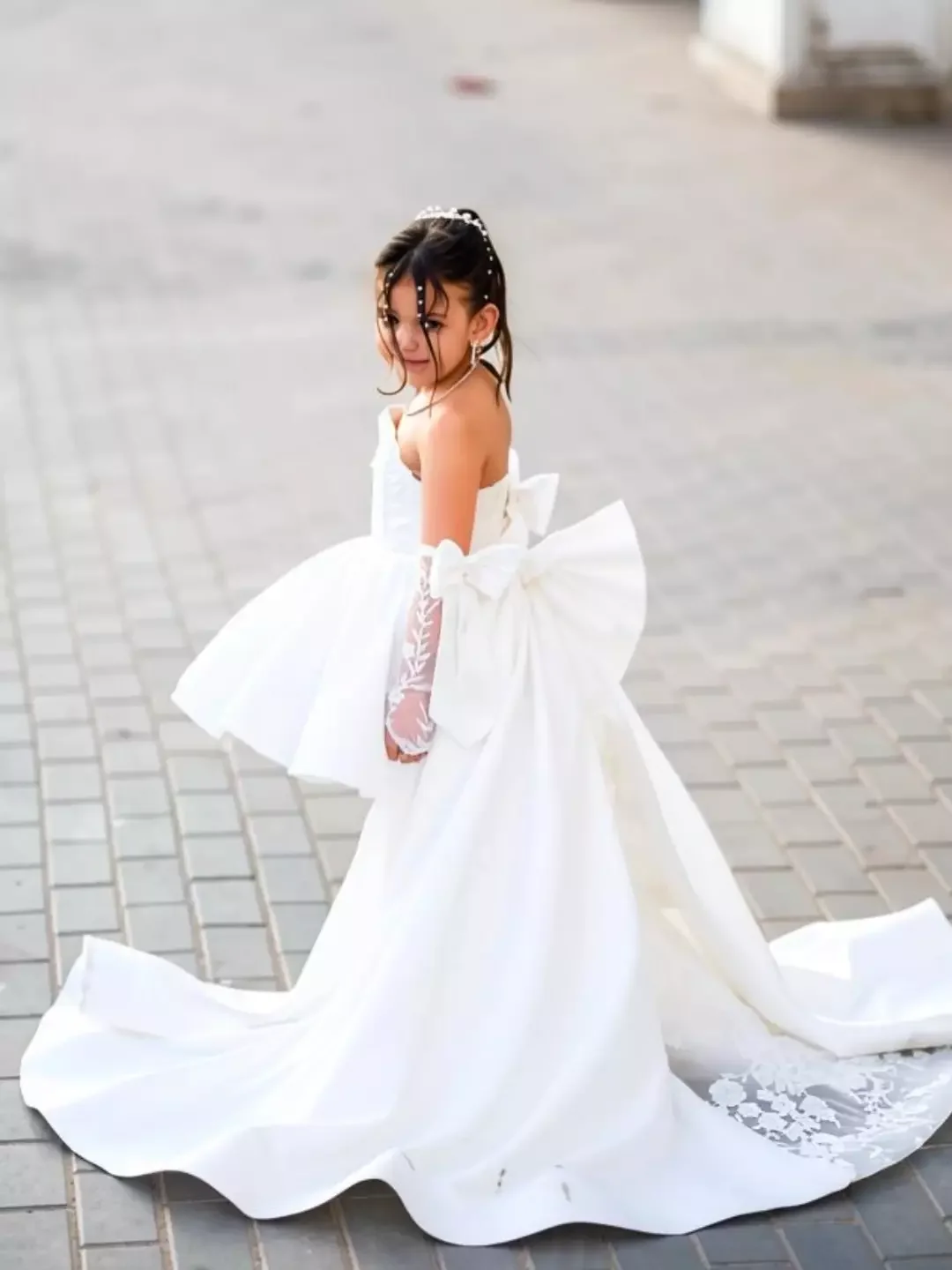 Luxury Ivory Flower Girl Dress For Wedding Birthday Pageant Off Shoulder High Low Satin Party Gowns Customized