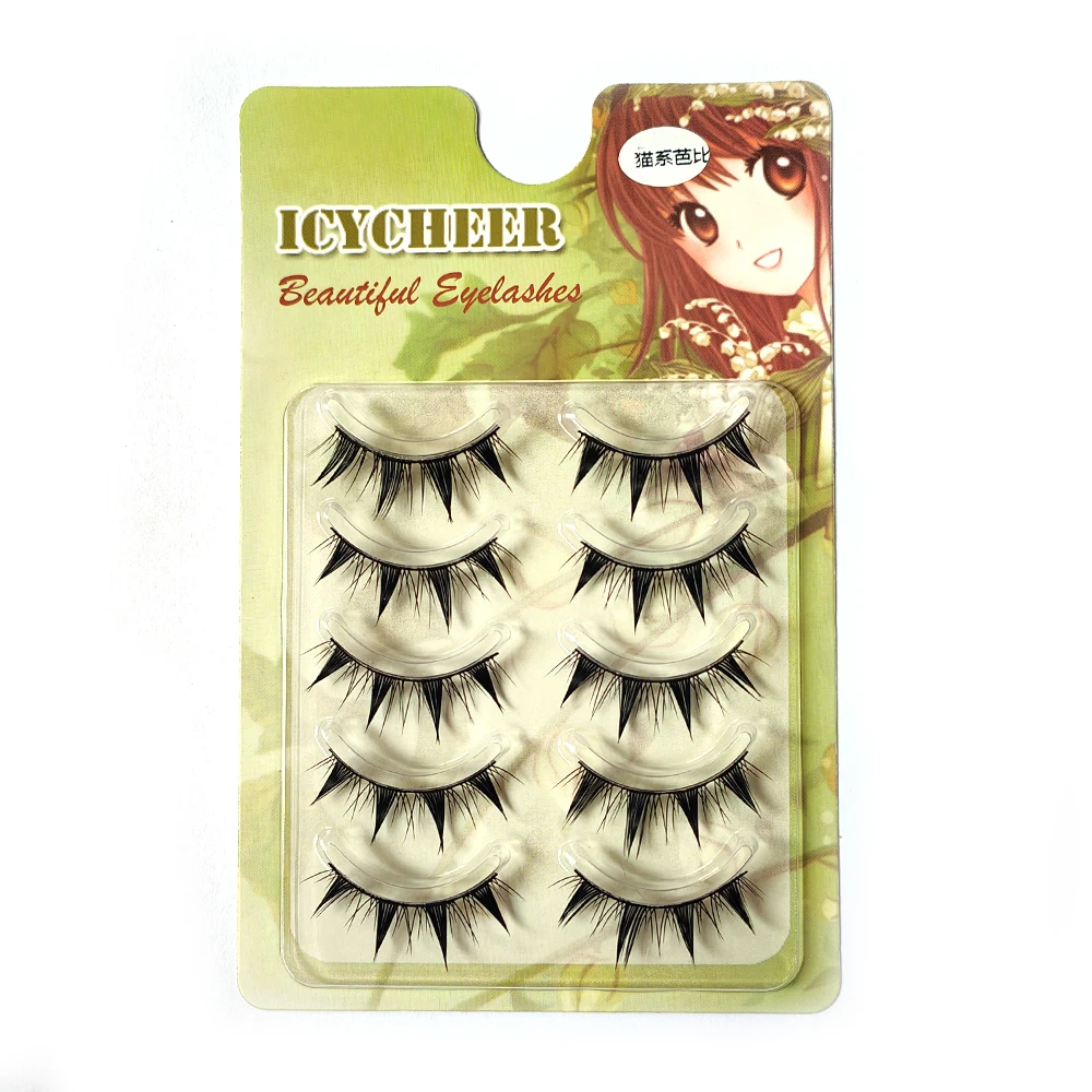 5 Pairs Flase Eyelashes Long Thick Little Devil Cosplay Cat Eye Eye Lashes Natural Black Band Cross Handmade