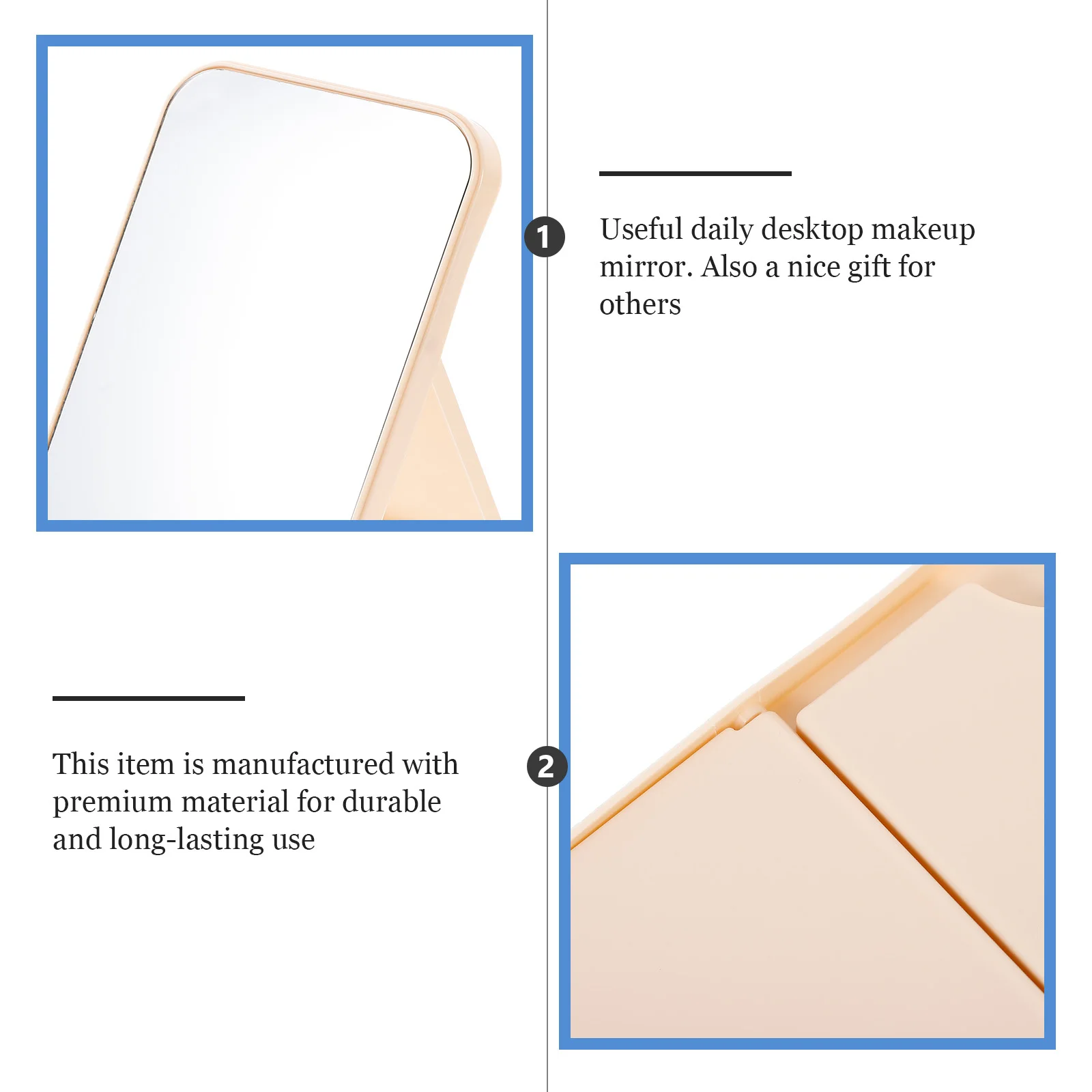 

Portable Foldable Square Makeup Mirror Beige Compact Desktop Mirror Simple Design Travel Unisex High Definition Surface