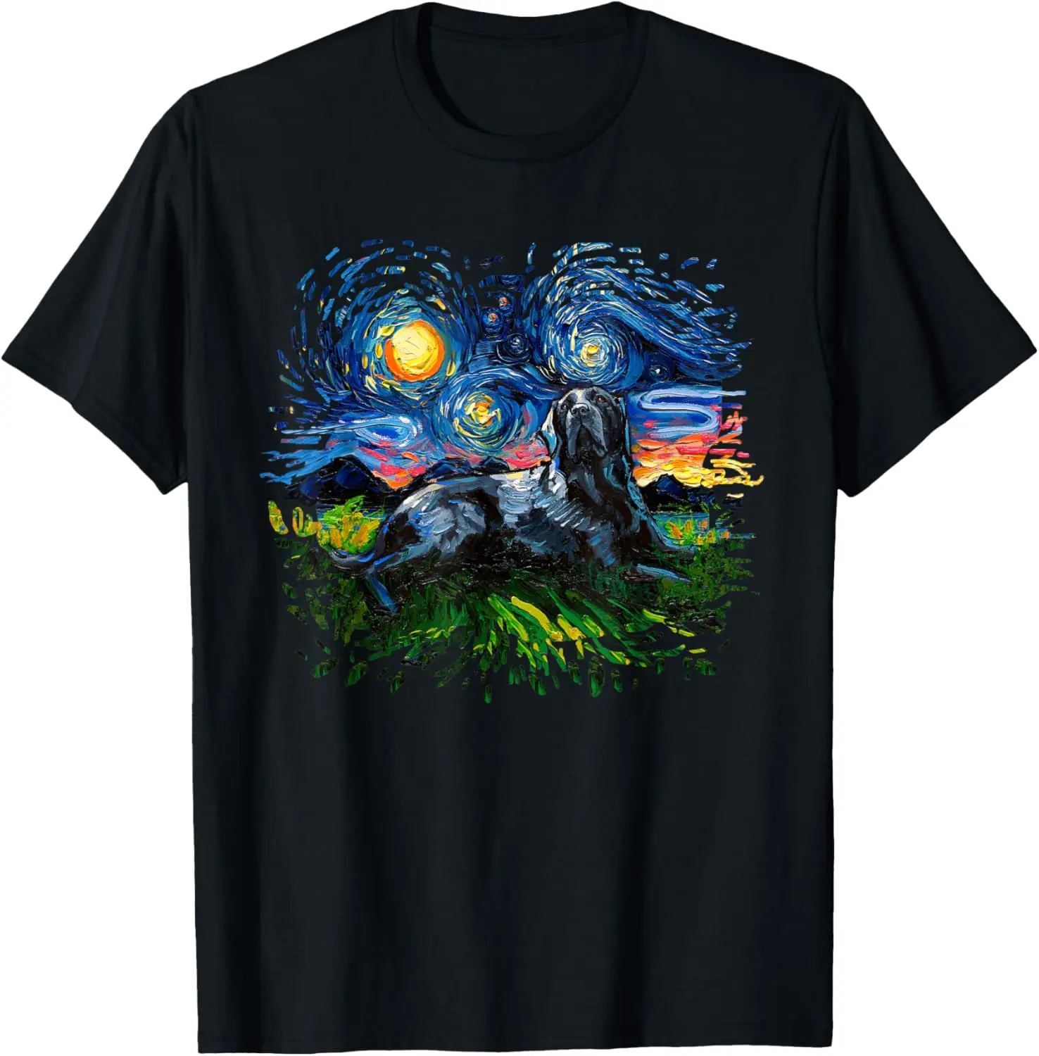 Laying Black Labrador Starry Night Dog Splash Art by Aja T-Shirt