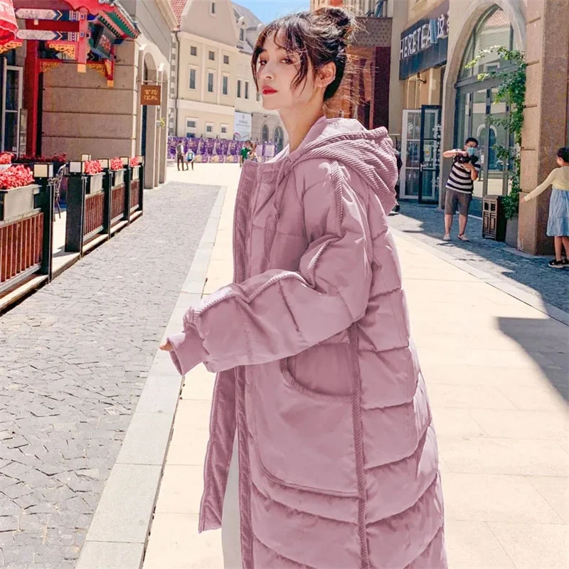 2025 Winter Women Jacket Coats Long Parkas Female Down Cotton Hooded Overcoat Thick Warm Jackets Windproof Casual Student Coat