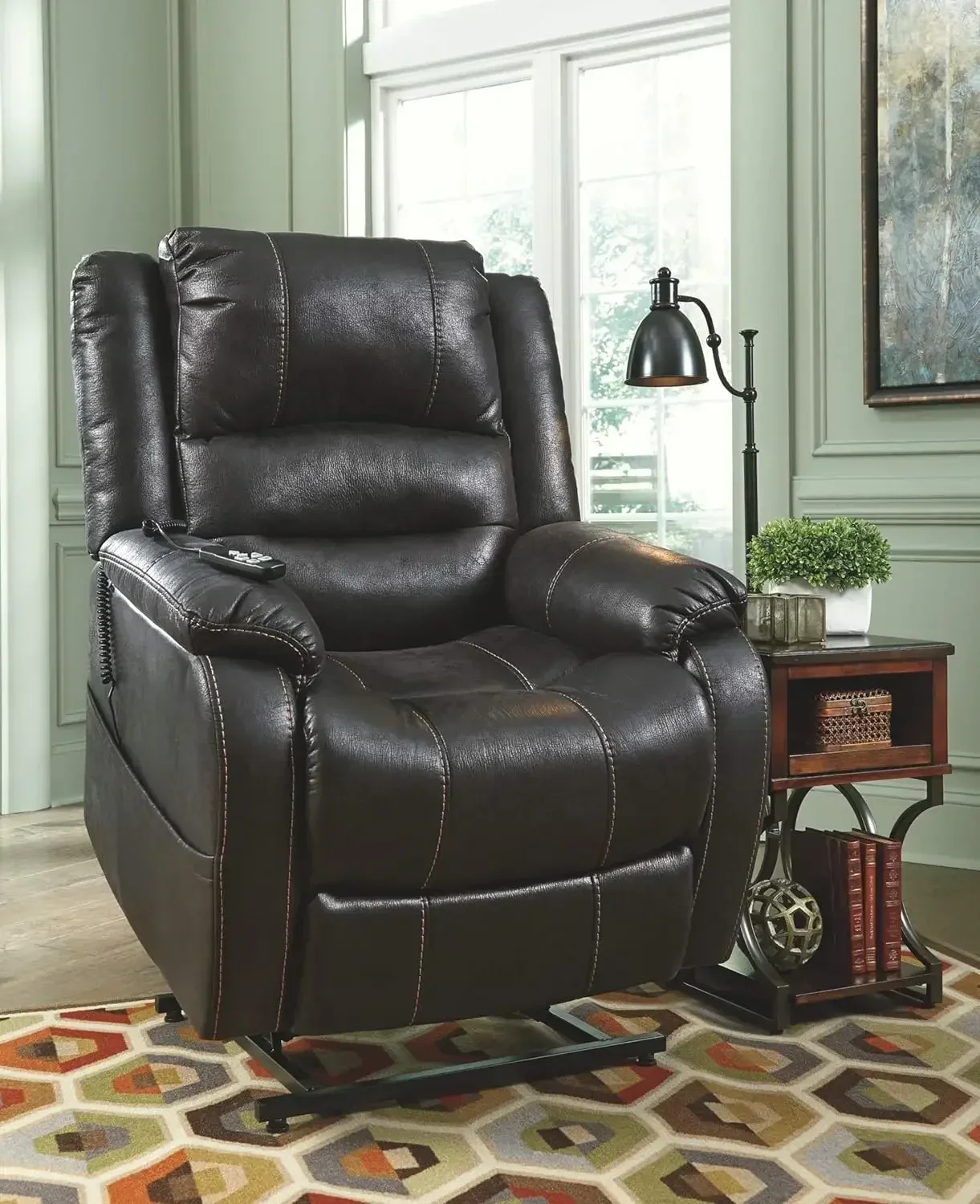 Design by Ashley Yandel Faux Leather Electric Power Lift Recliner for Elderly, Black