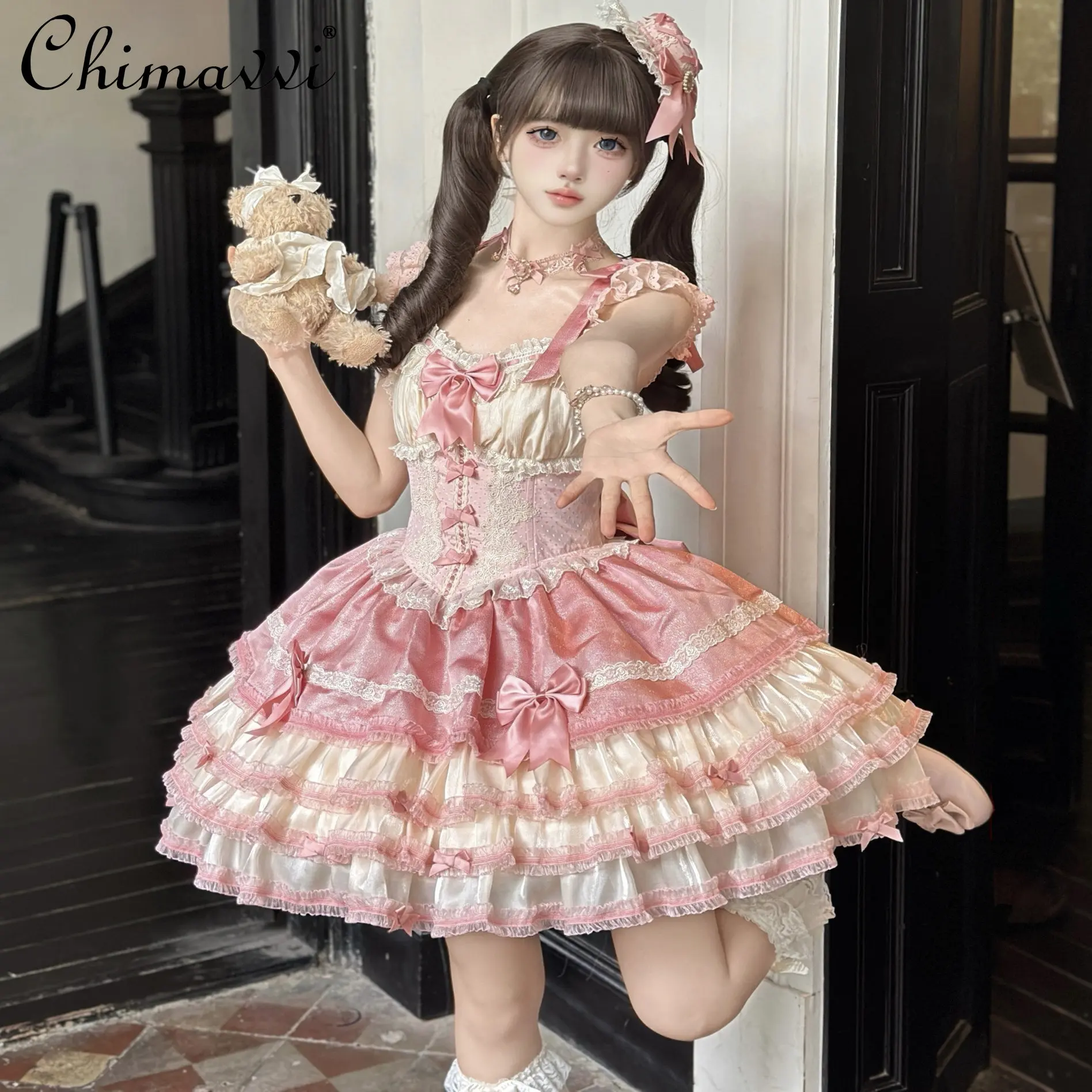 

Original Lolita Ballet Style JSK Birthday Dress Spring and Summer New Sweet Girl Cute Bow High Waist Puffy Princess Dresses