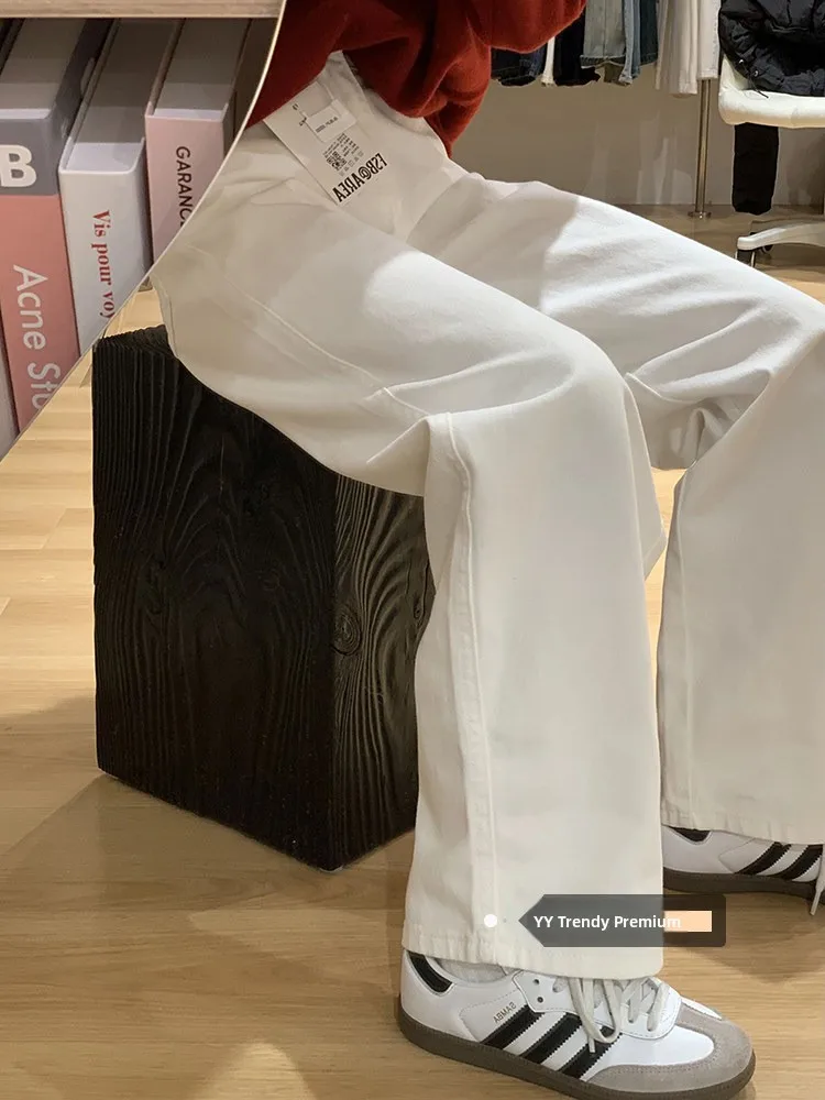 

Белые прямые свободные джинсы женские зимние, новинка, маленький размер, облегающие, с высокой талией, узкая версия, широкие брюки, для повседневной носки, чистый стиль...