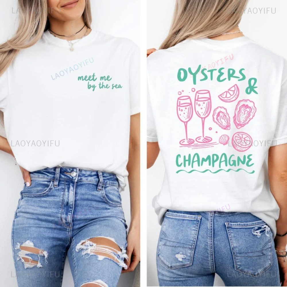 Oyster Graphic T Shirts Seafood Coastal Aesthetic Woman Man Cotton T-shirt Retro Summer Beach Foodie Gift Vintage Design Tops