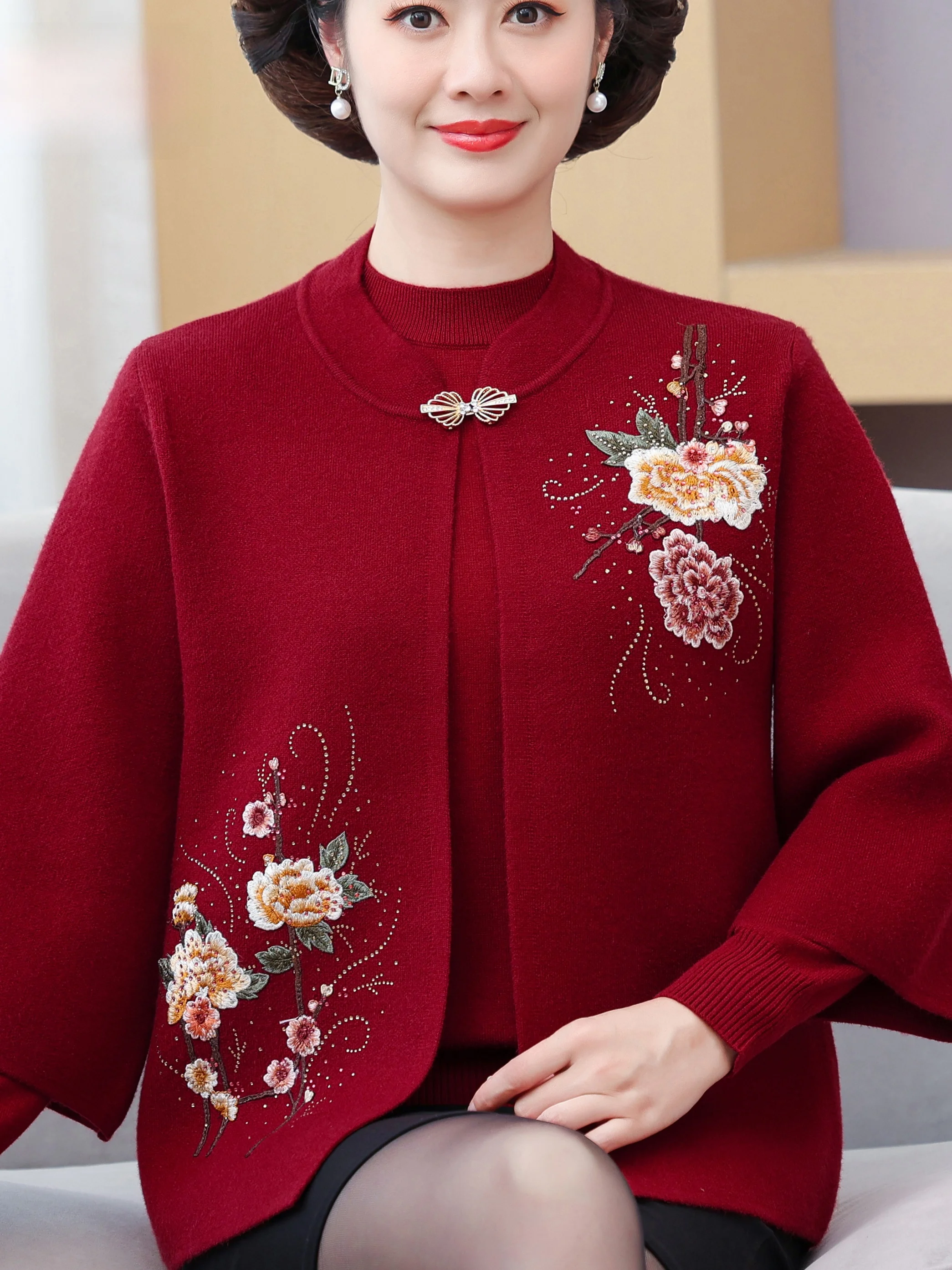 

Открытый кардиган с вышивкой, свитер для женщин среднего возраста и ли, модная верхняя одежда, женский топ