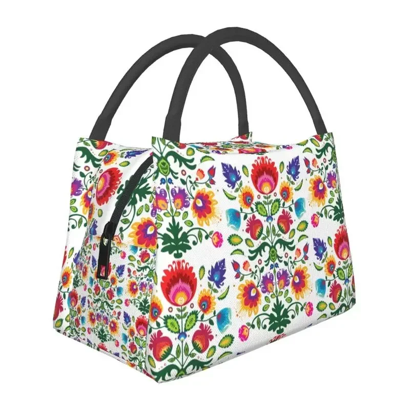 

Polish Folk Floral Insulated Lunch Bag Poland Flowers Art Cooler Thermal Bento Box for Women Kids Picnic Food Tote Bags