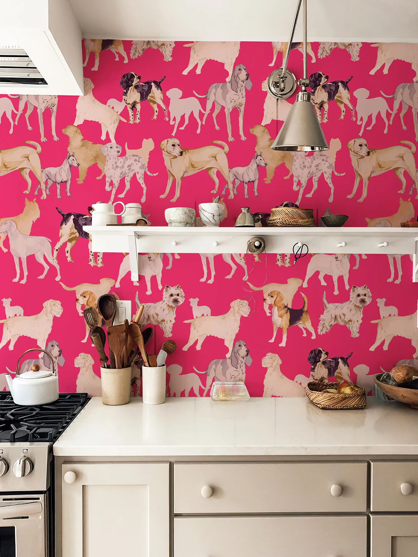 Pink Dogs Vinyl Peel And Stick Wallpaper Waterproof Self Adhesive Wall Cabinet Sticker Chic Animal Cute Kid Room Wall Decoration